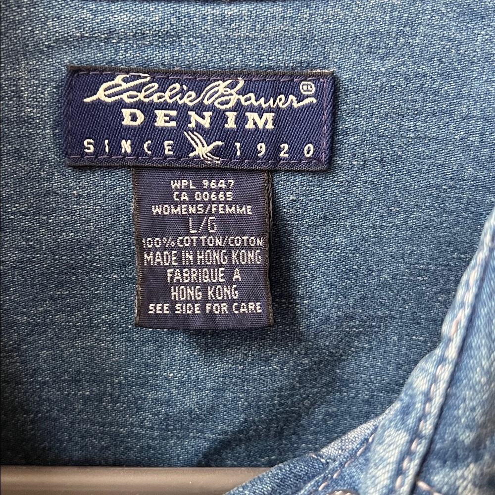 Eddie Bauer Faded Blue Denim Button-Down Shirt - Picture 2 of 4